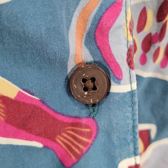 Patagonia Blue Tidal Threads Button Up Short Sleeve Collared Shirt Top Large L - Picture 9 of 12